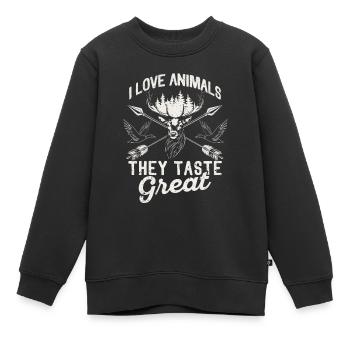 Ich liebe Tiere Sie schmecken toll Hirschjagd Ente - Kinder Premium Organic Sweatshirt - Schwarz - Vorne - AI Model Kid Female (0cm)