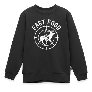 Fast Food Hirschjagd Lustig Elchjäger Wildtiere - Kinder Premium Organic Sweatshirt - Schwarz - Vorne - AI Model Kid Female (0cm)