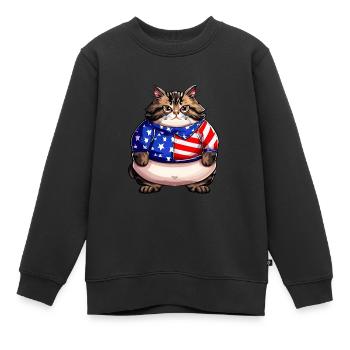 Amerikanische Flaggen-Katze - Kinder Premium Organic Sweatshirt - Schwarz - Vorne - AI Model Kid Female (0cm)