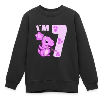 Dinosaure mignon Je suis 7 Dino Birthday Girl - Sweat Premium enfant bio - noir - Devant - AI Model Kid Female (0cm)