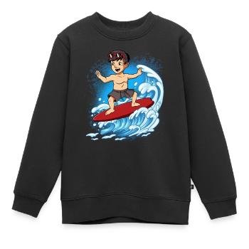 Wave surfers Surfers Surfers - Kids Premium Organic Sweatshirt - black - Front - AI Model Kid Female (0cm)