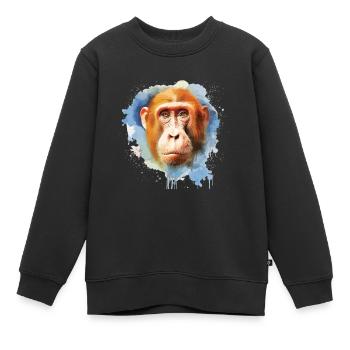 Aquarelle Proboscis Monkey - Colorful Wildlife Ar - Sweat Premium enfant bio - noir - Devant - AI Model Kid Female (0cm)