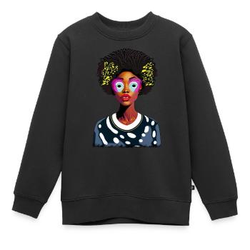Afrikanische Dame mit Afro - Kinder Premium Organic Sweatshirt - Schwarz - Vorne - AI Model Kid Female (0cm)