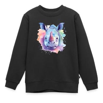Lebendige Nashornkunst - Kinder Premium Organic Sweatshirt - Schwarz - Vorne - AI Model Kid Female (0cm)