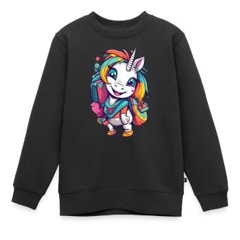 Licorne Schoolchild School Enrollment Girl Gift - Sweat Premium enfant bio - noir - Devant - AI Model Kid Female (0cm)