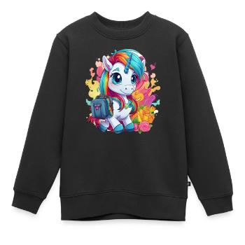 Einhorn Schulkind Einschulung Mädchen Geschenk - Kinder Premium Organic Sweatshirt - Schwarz - Vorne - AI Model Kid Female (0cm)