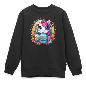 Unicorn Schoolchild School Enrollment Girl Gift - Kids Premium Organic Sweatshirt - black - Front - AI Model Kid Female (0cm)