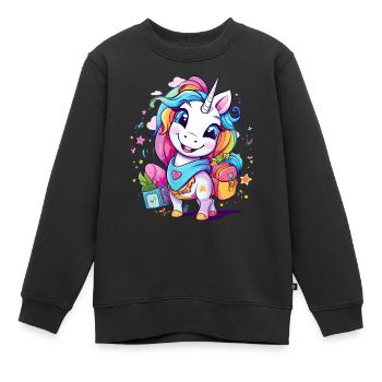 Einhorn Schulkind Einschulung Mädchen Geschenk - Kinder Premium Organic Sweatshirt - Schwarz - Vorne - AI Model Kid Female (0cm)