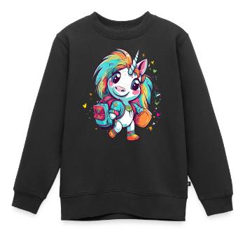 Licorne Schoolchild School Enrollment Girl Gift - Sweat Premium enfant bio - noir - Devant - AI Model Kid Female (0cm)