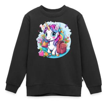 Licorne Schoolchild School Enrollment Girl Gift - Sweat Premium enfant bio - noir - Devant - AI Model Kid Female (0cm)