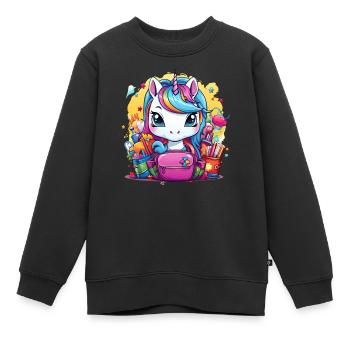 Licorne Schoolchild School Enrollment Girl Gift - Sweat Premium enfant bio - noir - Devant - AI Model Kid Female (0cm)