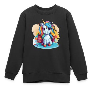 Unicorn Schoolchild School Enrollment Girl Gift - Kids Premium Organic Sweatshirt - black - Front - AI Model Kid Female (0cm)