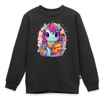Licorne Schoolchild School Enrollment Girl Gift - Sweat Premium enfant bio - noir - Devant - AI Model Kid Female (0cm)