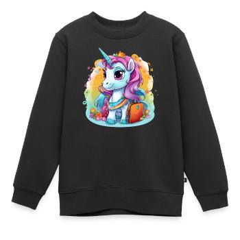 Unicorn Schoolchild School Enrollment Girl Gift - Kids Premium Organic Sweatshirt - black - Front - AI Model Kid Female (0cm)