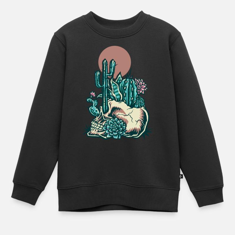 Crâne avec cactus - Sweat Premium enfant bio - noir
