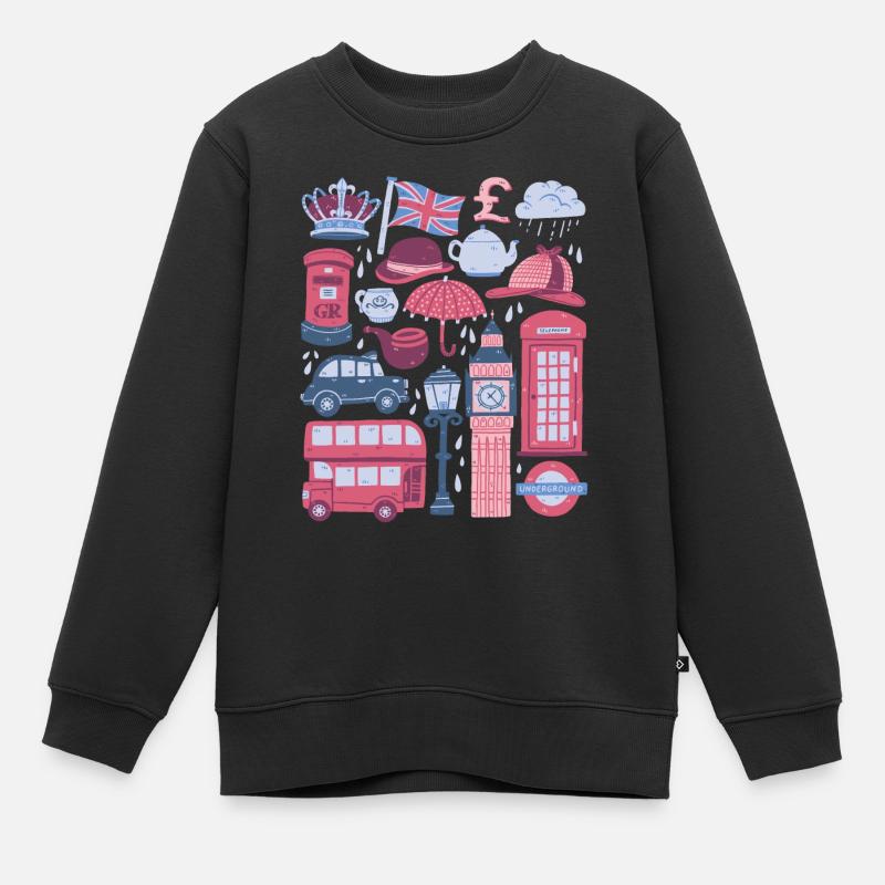 Angleterre Londres Big Ben Cabine téléphonique Bus Royaume-Uni - Sweat Premium enfant bio - noir
