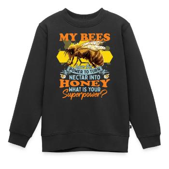 Mes abeilles ont le pouvoir de le nectar en miel - Sweat Premium enfant bio - noir - Devant - AI Model Kid Female (0cm)