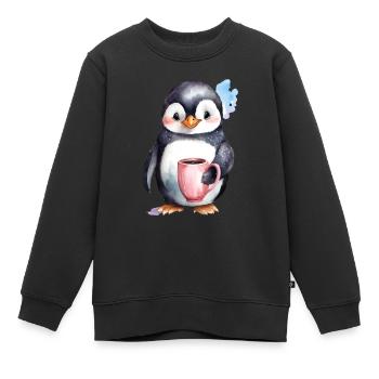 Pinguin mit Kaffee -Aquarellstil - Kinder Premium Organic Sweatshirt - Schwarz - Vorne - AI Model Kid Female (0cm)