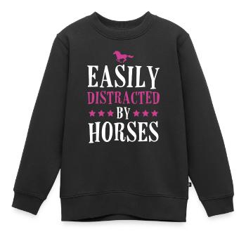 Facilement distrait par les chevaux - Sweat Premium enfant bio - noir - Devant - AI Model Kid Female (0cm)