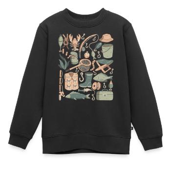 Angeln Doodles Fische Angler Köder Angel Haken - Kinder Premium Organic Sweatshirt - Schwarz - Vorne - AI Model Kid Female (0cm)