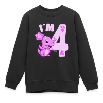 Dinosaure mignon Je suis 4 Dino Birthday Girl - Sweat Premium enfant bio - noir - Devant - AI Model Kid Female (0cm)