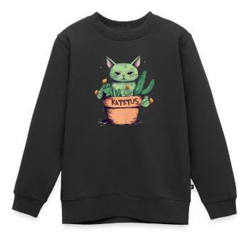 Katztus Katze im Blumentopf mit Kaktus - Kinder Premium Organic Sweatshirt - Schwarz - Vorne - AI Model Kid Female (0cm)