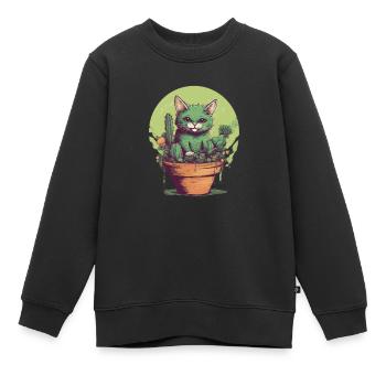 Güne Katze im Topf mit grünen Pflanzen - Kinder Premium Organic Sweatshirt - Schwarz - Vorne - AI Model Kid Female (0cm)