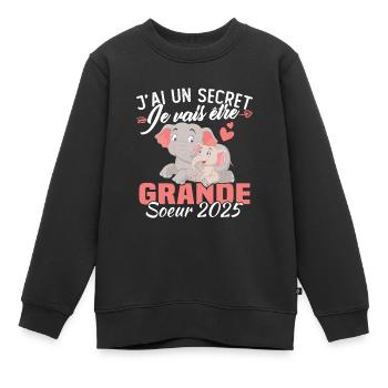Ich habe ein Geheimnis: Ich werde Big Sister 2025 sein - Kinder Premium Organic Sweatshirt - Schwarz - Vorne - AI Model Kid Female (0cm)