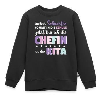 meine Schwester kommt in die schule Kita Chefin - Kinder Premium Organic Sweatshirt - Schwarz - Vorne - AI Model Kid Female (0cm)