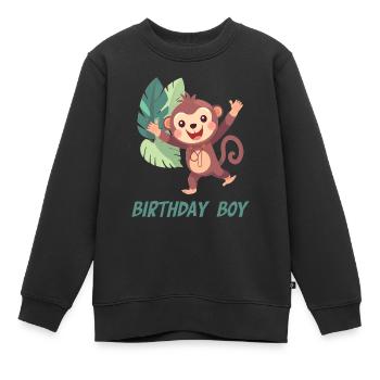 Anniversaire - Singe mignon sautant à travers la forêt - Sweat Premium enfant bio - noir - Devant - AI Model Kid Female (0cm)