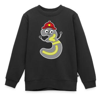 Chemise d’anniversaire 3 ans pompiers - Sweat Premium enfant bio - noir - Devant - AI Model Kid Female (0cm)