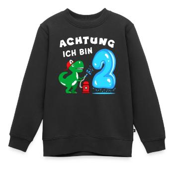 Kinder Geburtstagsshirt 2 Jahre Dino Feuerwehr - Kinder Premium Organic Sweatshirt - Schwarz - Vorne - AI Model Kid Female (0cm)