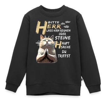 KATZE BETET HERR LASS HIRN REGNEN ODER STEINE - Kinder Premium Organic Sweatshirt - Schwarz - Vorne - AI Model Kid Female (0cm)