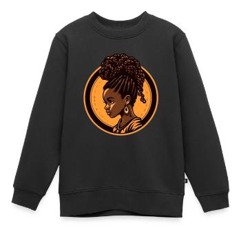 Afro Black Kid Young Girl Empowerment Gold - Sweat Premium enfant bio - noir - Devant - AI Model Kid Female (0cm)