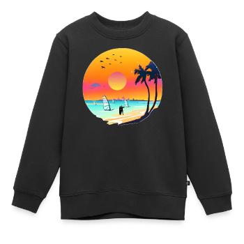 Aquarelle de plage de coucher de soleil d’été - Sweat Premium enfant bio - noir - Devant - AI Model Kid Female (0cm)