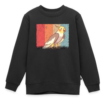 Budgie Retro Welli Vintage - Sweat Premium enfant bio - noir - Devant - AI Model Kid Female (0cm)