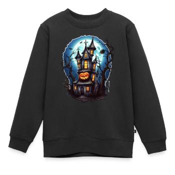 Maison hantée d’Halloween - Sweat Premium enfant bio - noir - Devant - AI Model Kid Female (0cm)