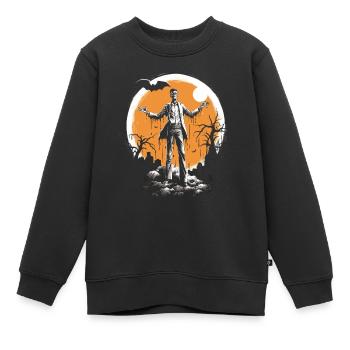 Zombie squelette avec les bras tendus devant la lune - Sweat Premium enfant bio - noir - Devant - AI Model Kid Female (0cm)