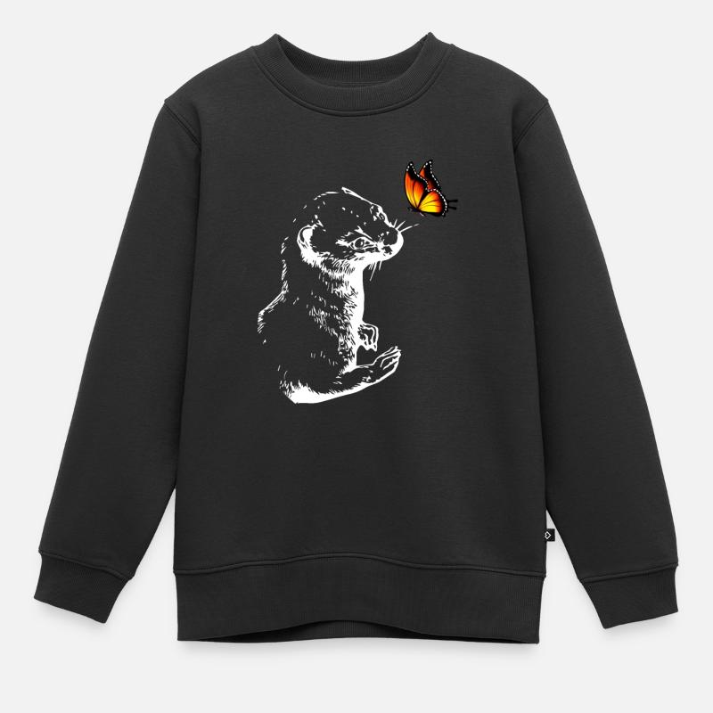 Belette avec papillon Mignon furet - Sweat Premium enfant bio - noir