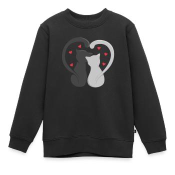 Two Cat Form Heart - Kids Premium Organic Sweatshirt - black - Front - AI Model Kid Female (0cm)