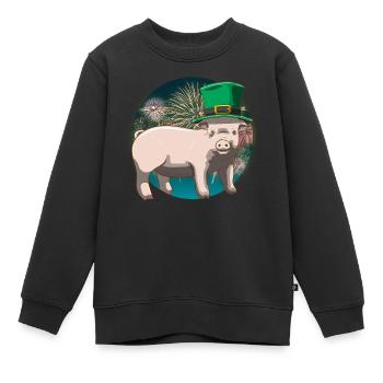 Cochon chanceux Réveillon du Nouvel An Jour de l’An - Sweat Premium enfant bio - noir - Devant - AI Model Kid Female (0cm)