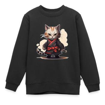 Japanese Samurai Kitty Swordplay - Kinder Premium Organic Sweatshirt - Schwarz - Vorne - AI Model Kid Female (0cm)