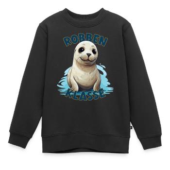 Cartoon Robbenklasse Grundschule Klassentier Robbe - Kinder Premium Organic Sweatshirt - Schwarz - Vorne - AI Model Kid Female (0cm)