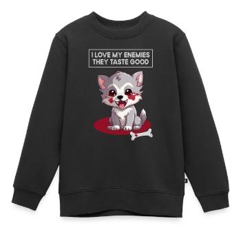 Ich liebe meine Feinde, Humor, Sarkasmus, Wolf - Kinder Premium Organic Sweatshirt - Schwarz - Vorne - AI Model Kid Female (0cm)