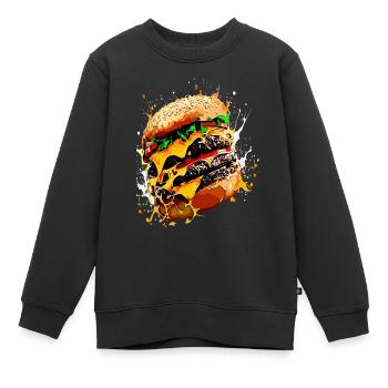 Triple Cheeseburger XXL Burger Art - Kinder Premium Organic Sweatshirt - Schwarz - Vorne - AI Model Kid Female (0cm)
