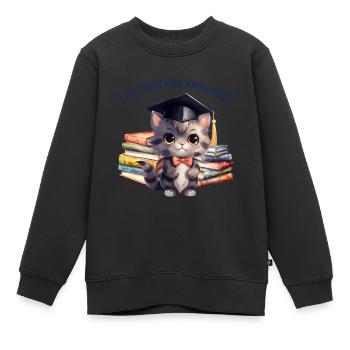 « Cat-Titude Et Connaissance » - Sweat Premium enfant bio - noir - Devant - AI Model Kid Female (0cm)