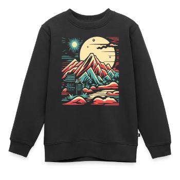 Paysages de montagne et temples japonais - Sweat Premium enfant bio - noir - Devant - AI Model Kid Female (0cm)