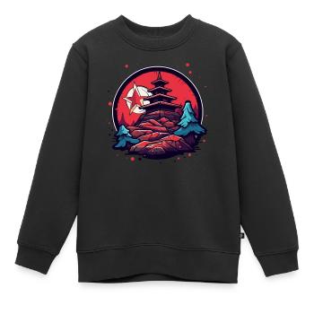 Des étoiles, des montagnes et un temple japonais - Sweat Premium enfant bio - noir - Devant - AI Model Kid Female (0cm)