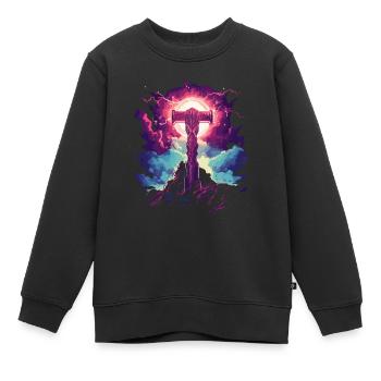 The power of thunder on your t-shirt: Mjölnir - Kids Premium Organic Sweatshirt - black - Front - AI Model Kid Female (0cm)