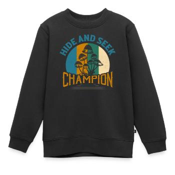 Mycologue champignon champion de cache-cache - Sweat Premium enfant bio - noir - Devant - AI Model Kid Female (0cm)